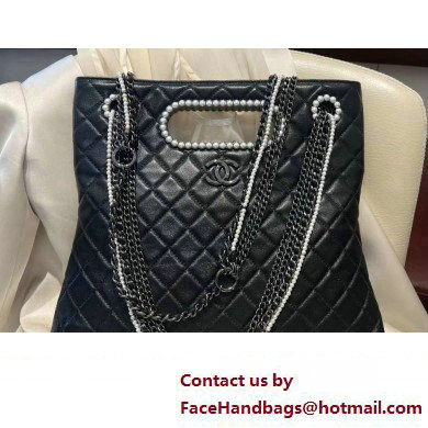 Chanel Aged Shiny Lambskin, Crystal Pearls  &  Black Metal Shopping Bag AS4222 2023